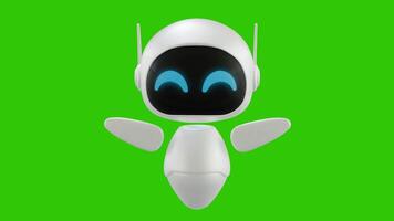 Cute 3D mini robot character animation with hand waving motion. Green screen background. Perfect looping. Artificial intelligence virtual assistant robot. video
