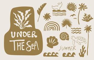 under the sea icon with shell,sea,wave,tree,fish tail for kid design vector