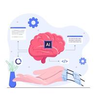 Cyborg hand with artificial intelligence brain vector