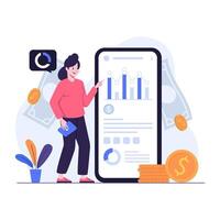 Woman explaining financial risk chart calculations vector