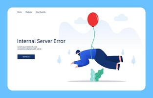 Modern Flat Design Concept, Man Flying By Balloon. Internal Server Error For Website And Mobile Site. Empty State vector