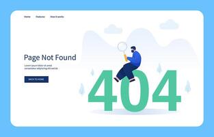 Man Sitting On Number 404 Holding Magnifying Glass. Page Not Found For Website And Mobile Site. Empty State vector