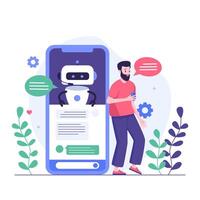 Digital Conversation Between Man and Chatbot vector