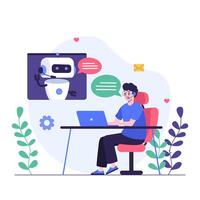 Customers having dialog with chatbot on screen vector