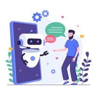 Male customer in dialogue with chatbot on smartphone screen vector
