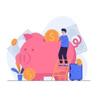 Man saving coins in a piggy bank vector