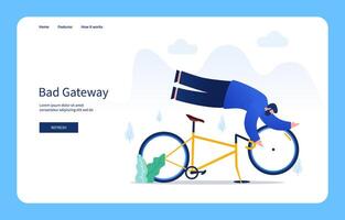 Modern Flat Design Concept, Man Falling Off Bicycle. Bad Gateway For Website And Mobile Site. Empty State vector