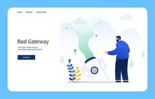Modern Flat Design Concept Man Watching Rocket Fall, Bad Gateway For Website And Mobile Site. Empty States vector