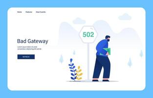 Modern Flat Design Concept Men Leaving The 502 Sign, Bad Gateway For Website And Mobile Site. Empty States vector