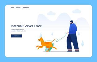 Modern Flat Design Concept, Man Walks With Dog Then The Leash Breaks. Internal Server Error For Website And Mobile Site. Empty State vector
