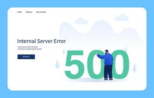 Man Pointing To Number 500. Internal Server Error For Websites And Mobile Sites. Empty State vector