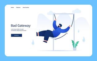 Man Falls From Swing Due To Broken Rope. Bad Gateway For Website And Mobile Site. Empty State vector
