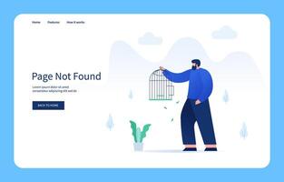 Man Searching for Lost Bird From Cage. Page Not Found For Website And Mobile Site. Empty State vector