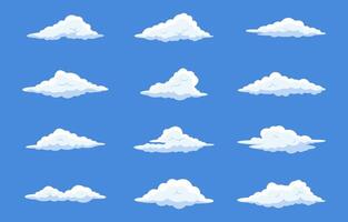 A series of clouds in various sizes and shapes, all of which are white vector