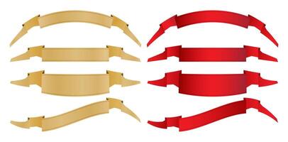 a set of four red and gold ribbon banner isolated on white background for decks, collages, scene design, User interface, Branding or identity campaign, Stationery prints layout, Presentations material vector