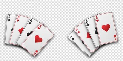 A fan of playing cards displaying aces of hearts, clubs, diamonds and spades. Poker and casino concept with background for versatile use. vector