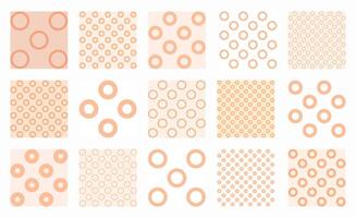 Minimalist set of patterns in Peach Fuzz, featuring soft rings and circles in balanced grids. Perfect for warm backgrounds, gentle wallpapers, textiles, and modern, elegant designs. vector