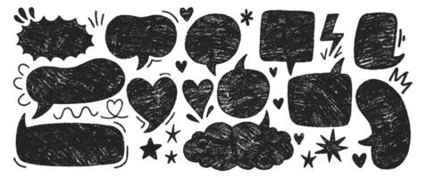 Set of crayon speech bubble for student diary. Pastel, chalk or pencil illustration on a white background. vector