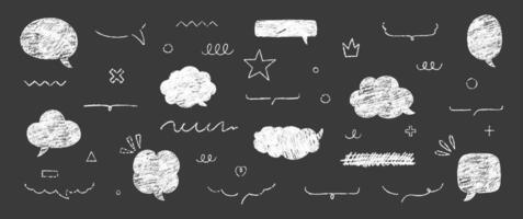Set of hand drawn grunge crayon, charcoal, chalk speech bubbles and highlights. Text frames with emphasis. Japan handwritten illustration on a black background. vector
