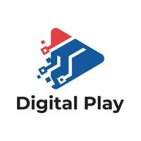 Digital Play Pixel Circuit Modern Technology Logo Template vector