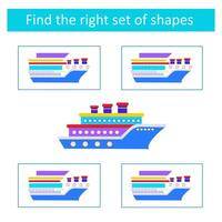 Educational logical game for children. Need to find the correct set of shapes. Educational material. vector