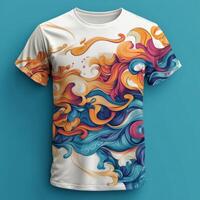A t - shirt with colorful waves and swirls photo