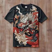 A t - shirt with a dragon and lotus on it photo