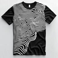 A black and white t - shirt with a wave pattern photo