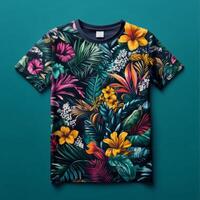 An image of a t - shirt with tropical plants photo