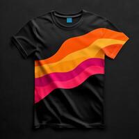 A black t - shirt with a colorful wave design photo