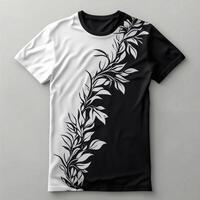 A black and white t - shirt with a black and white design photo