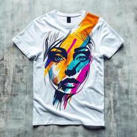 A t - shirt with a colorful face and a woman's face photo