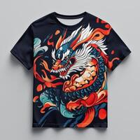 An asian dragon t - shirt with a colorful design photo
