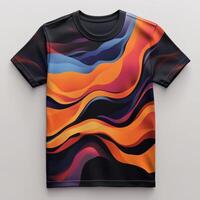 An abstract t - shirt with orange, blue and black waves photo