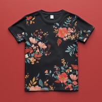 A black t - shirt with floral print on it photo