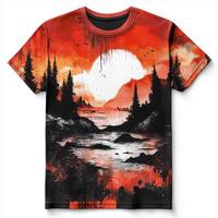 A t - shirt with a red sunset and trees photo