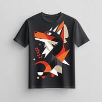 A black t - shirt with an abstract fox design photo
