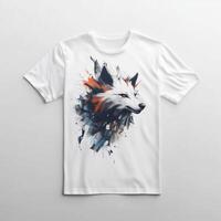 A white t - shirt with an image of a wolf head photo