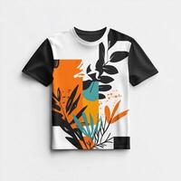 An abstract t - shirt with leaves and flowers photo