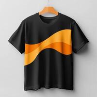 A black and orange t - shirt with a wave design photo