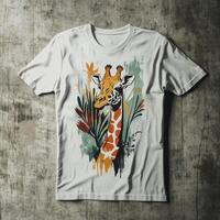A giraffe t - shirt with a colorful design photo