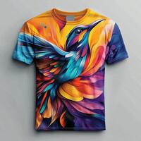 A colorful bird t - shirt with a colorful design photo