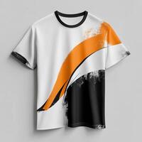 An orange and black t - shirt with a white background photo