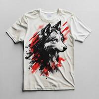 A t - shirt with a wolf design on it photo