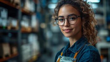 A logistics professional is engaged in inventory management and sorting tasks in a well organized warehouse environment filled with shelves and supplies. photo