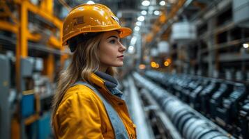 A warehouse logistics expert in a safety helmet observes inventory processes in a bustling distribution hub, ensuring efficient sorting and fulfillment during a busy shift. photo