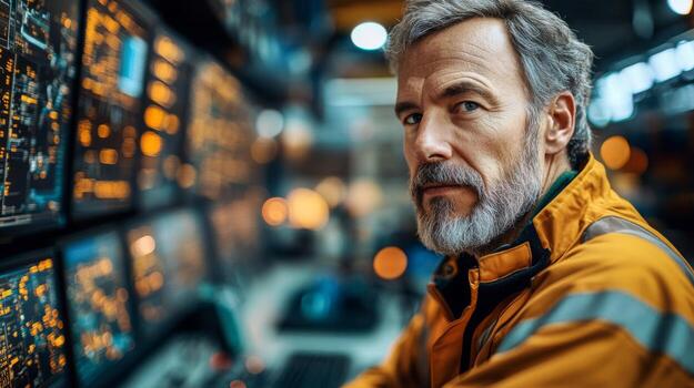 A knowledgeable logistics manager monitors control panels in a busy warehouse environment, ensuring smooth inventory tracking and efficient distribution processes throughout the facility. photo