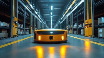 A robotic system navigates through a busy logistics hub, expertly sorting and transporting inventory in a dynamic environment where efficiency is crucial for timely distribution. photo