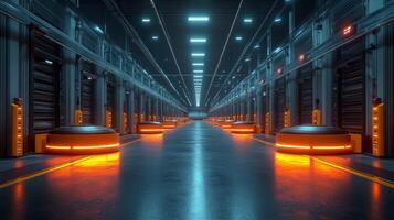 Brightly lit warehouse equipped with automated storage units and sorting technology, facilitating effective inventory management and fulfillment processes during daytime hours. photo