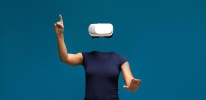 A user is experiencing virtual reality with a headset, engaging in an interactive activity. The focus is on the technology, highlighting a seamless blend of innovation and experience. photo